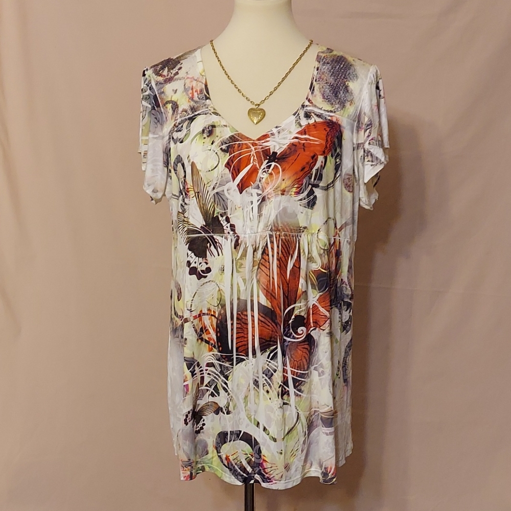 ‼️3 for $24‼️  Style & Co. White Sequin Embellished Graphic Butterfly Print Top